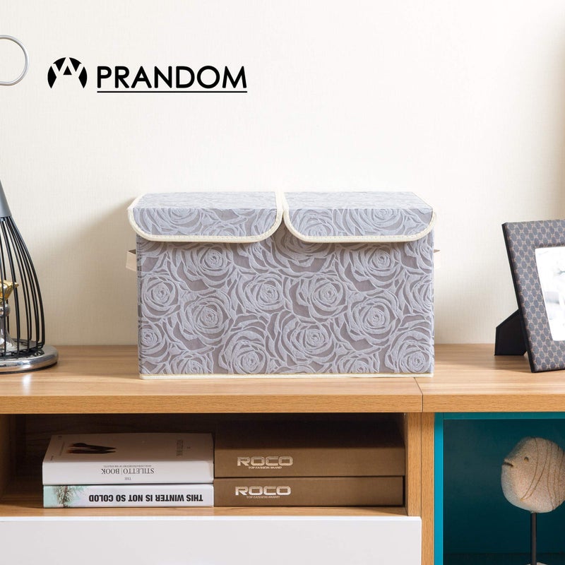 PRANDOM Large Foldable Storage Bins with Lids Fabric Decorative Storage Box Cubes Organizer Containers Baskets with Cover Handles Removable Divider for Home Bedroom Closet 17.3x11.8x9.8 Inch 3 Pack - Image 3